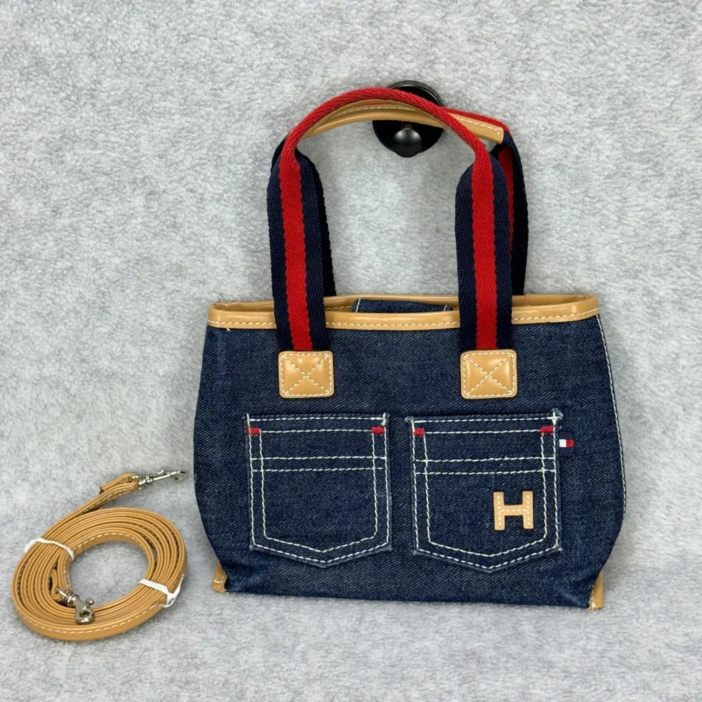 Tommy Hilfiger Denim Mini Tote Bag Women Small Blue Preppy Y2K Americana
